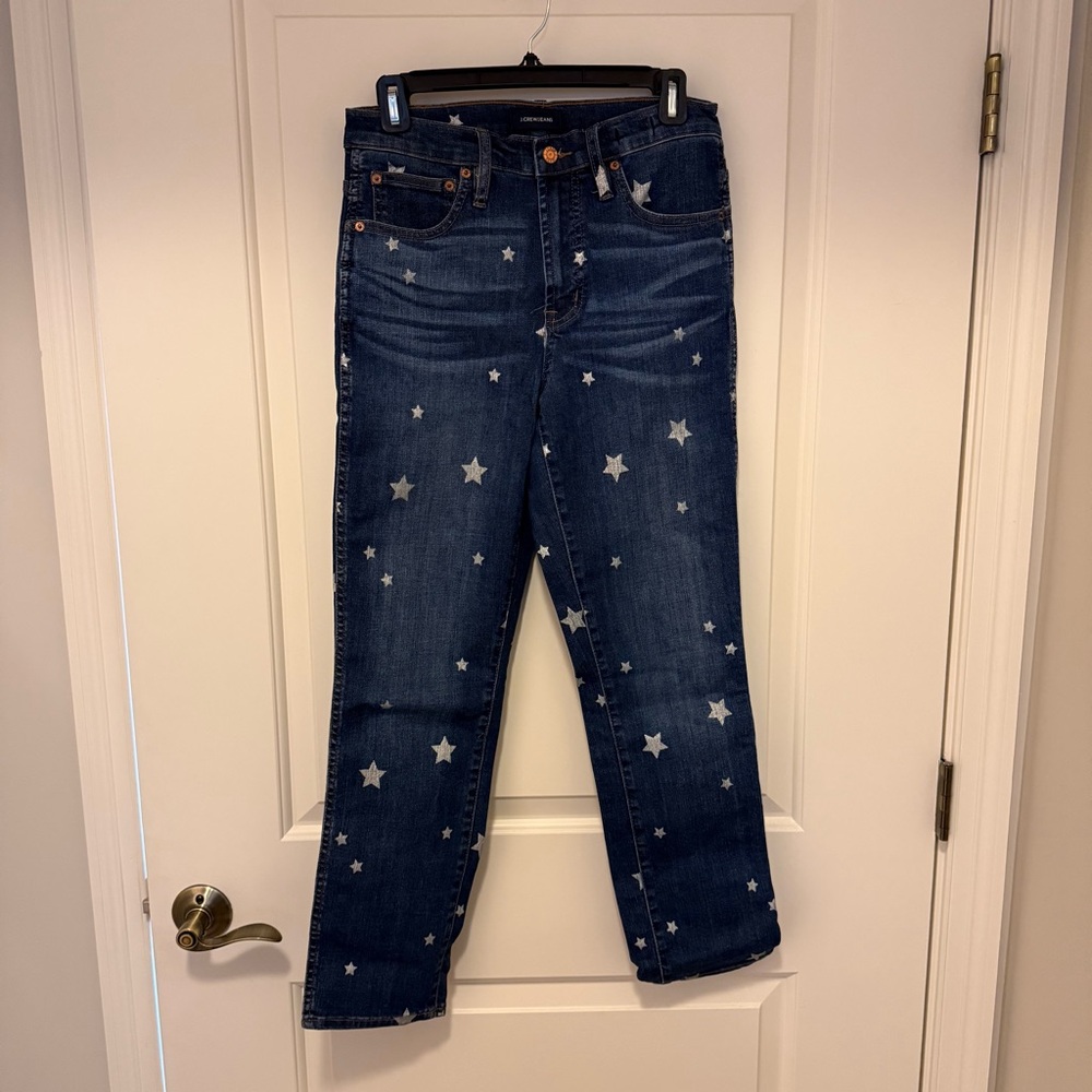 J. Crew High Rise Blue Jeans with Star Design - Picture 2 of 7